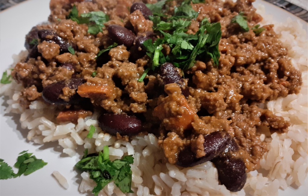 Gruntie's chilli served with brown rice